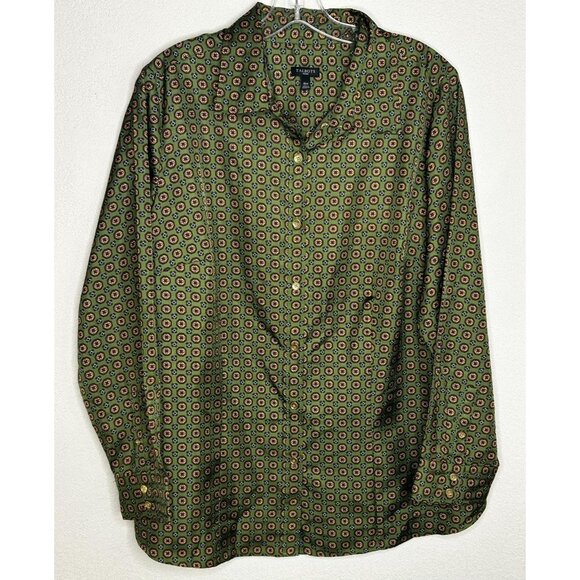 Talbots Shirt Womens Plus 16W Green Geometric Print Button Front Long Sleeve - Picture 1 of 10